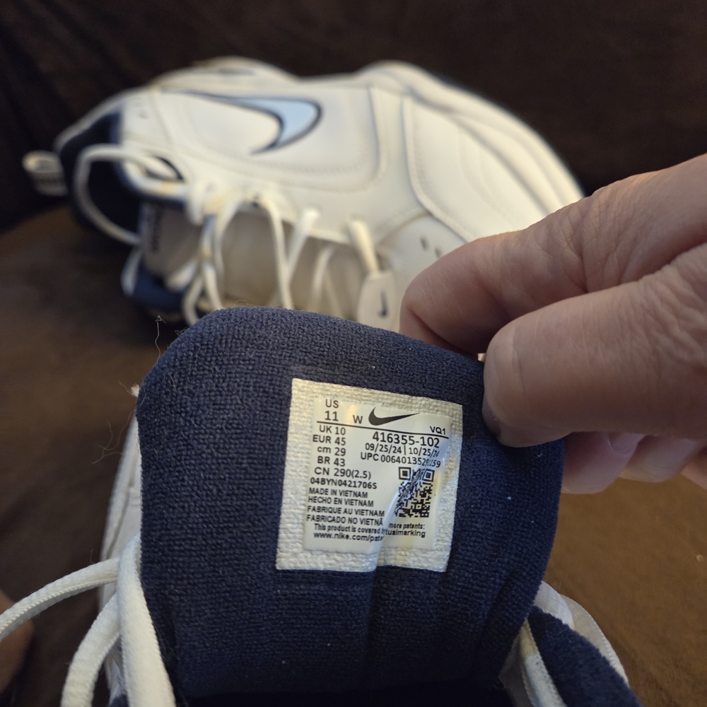 Nike Air Monarch White and Navy Sneakers - Picture 3 of 3